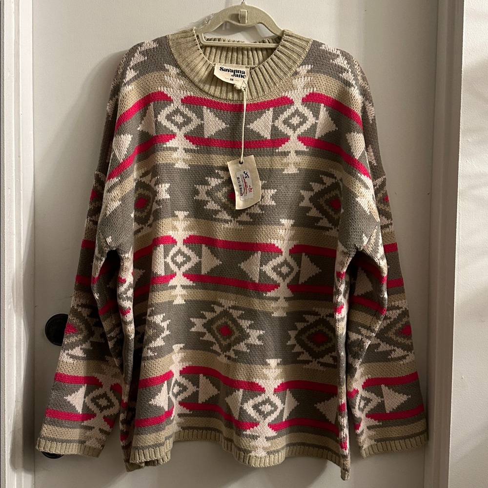 Savanna Jane 3X Southwestern Blanket Crew Pullover Sweater Heavy Knit Aztec NWT